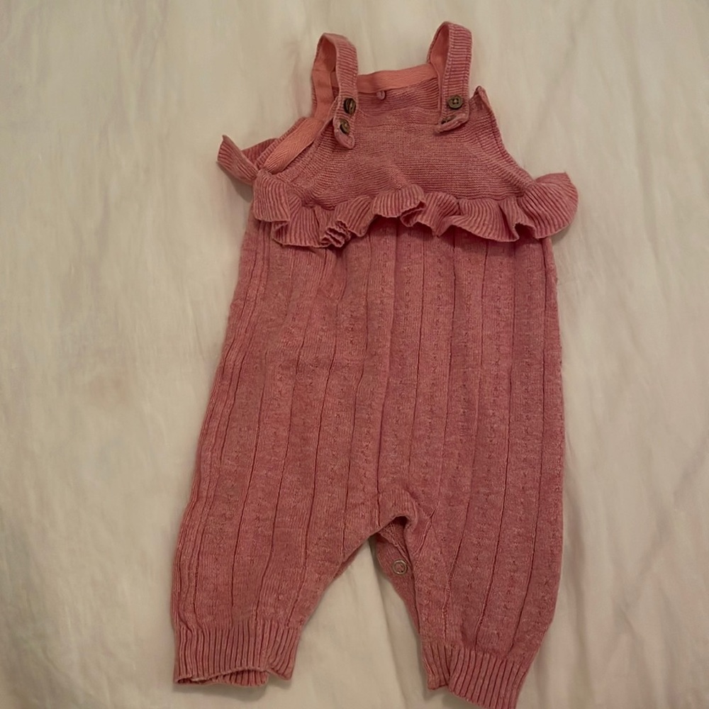 London Brand Tu Pink Knit Ruffle Romper, 0-3 Months